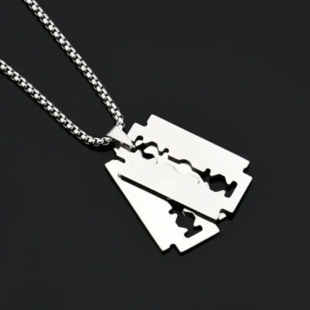 Razor Blade Stainless Steel Pendant Necklace
